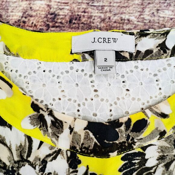 J. Crew A5859 Silk Front Yellow Floral Sleeveless Top Size 2 Daisy Eyelet Back - Picture 3 of 7